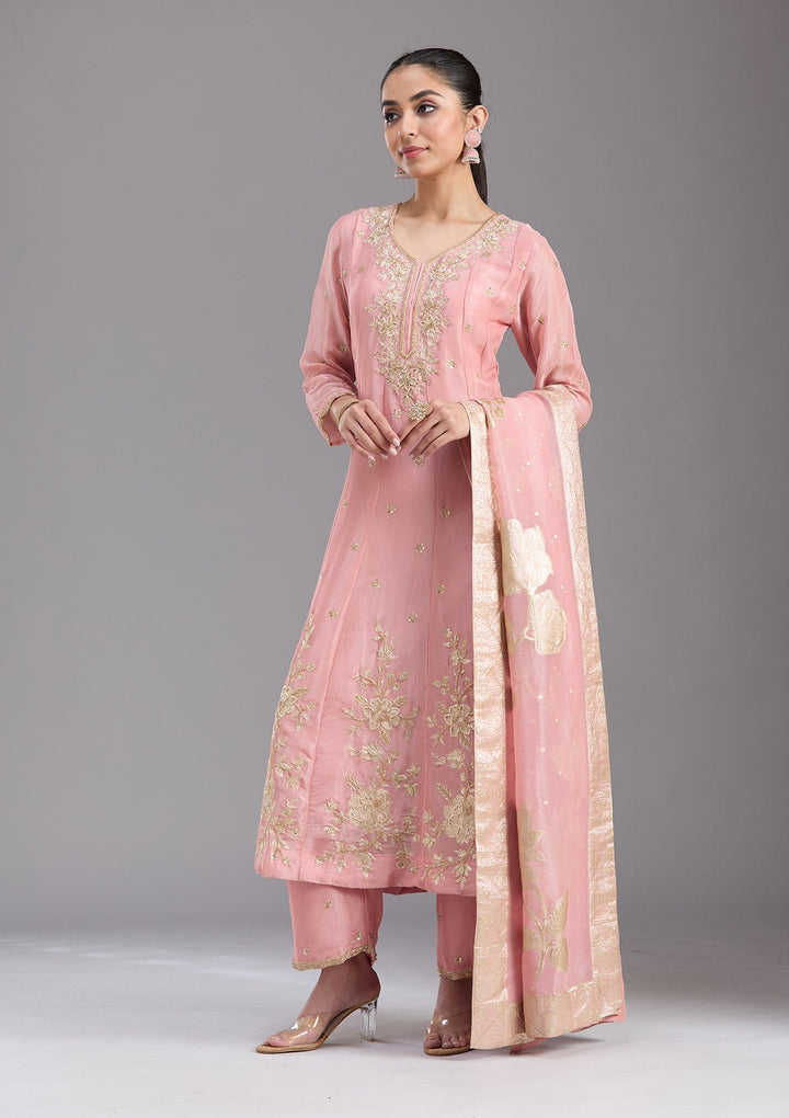 Pink Cutdana Tissue Readymade Salwar Suit-koskii