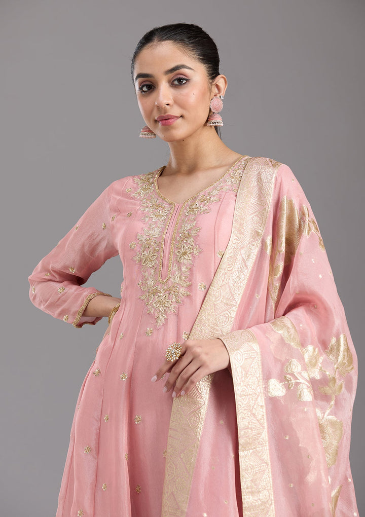 Pink Cutdana Tissue Readymade Salwar Suit-koskii