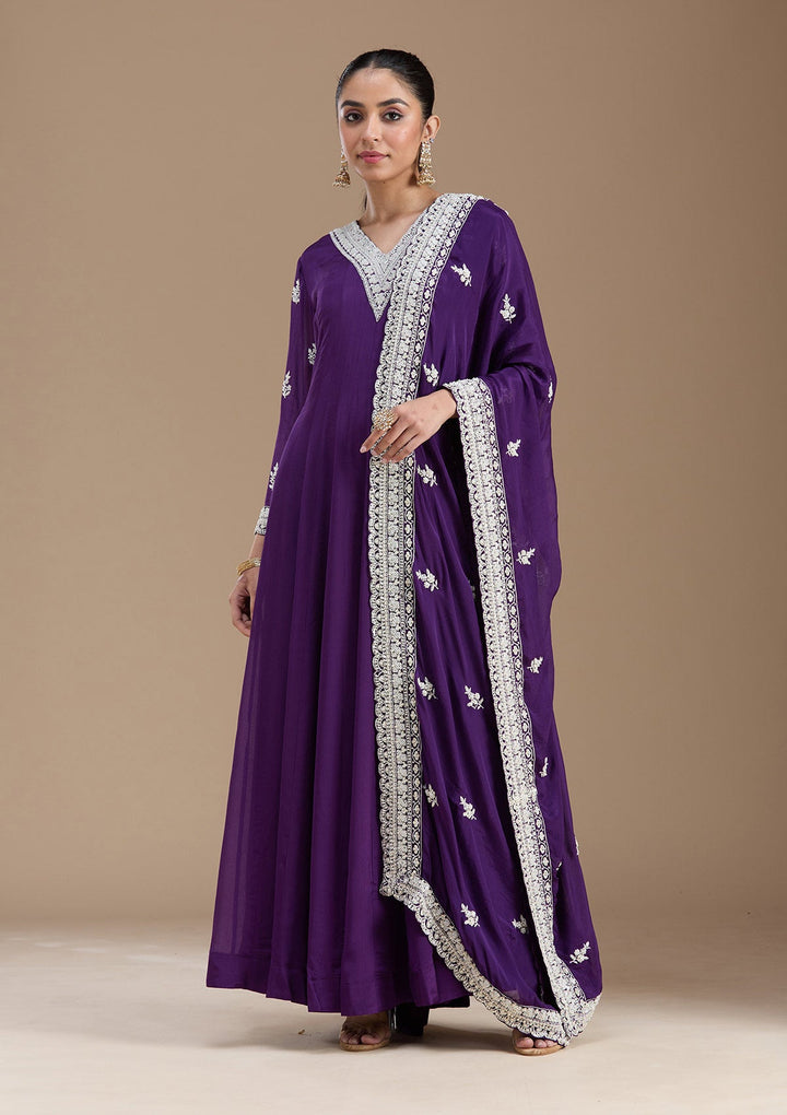 Purple Cutdana Crepe Readymade Salwar Suit-koskii