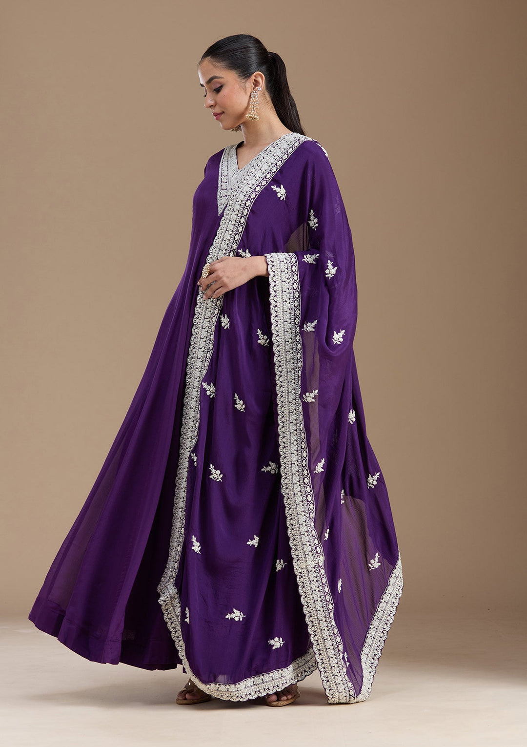 Purple Cutdana Crepe Readymade Salwar Suit-koskii