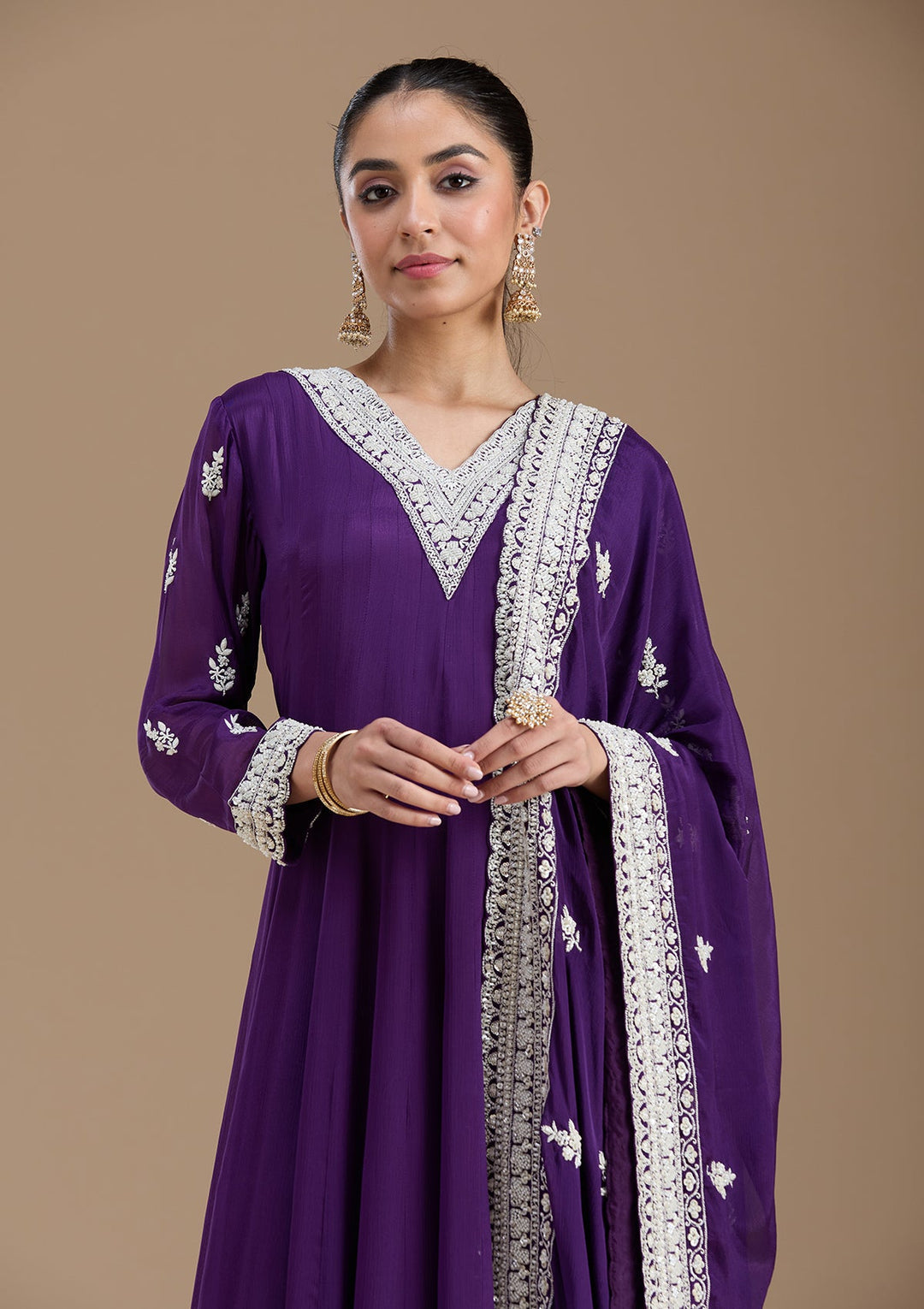 Purple Cutdana Crepe Readymade Salwar Suit-koskii