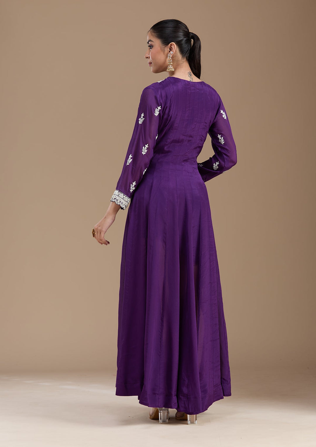 Purple Cutdana Crepe Readymade Salwar Suit-koskii