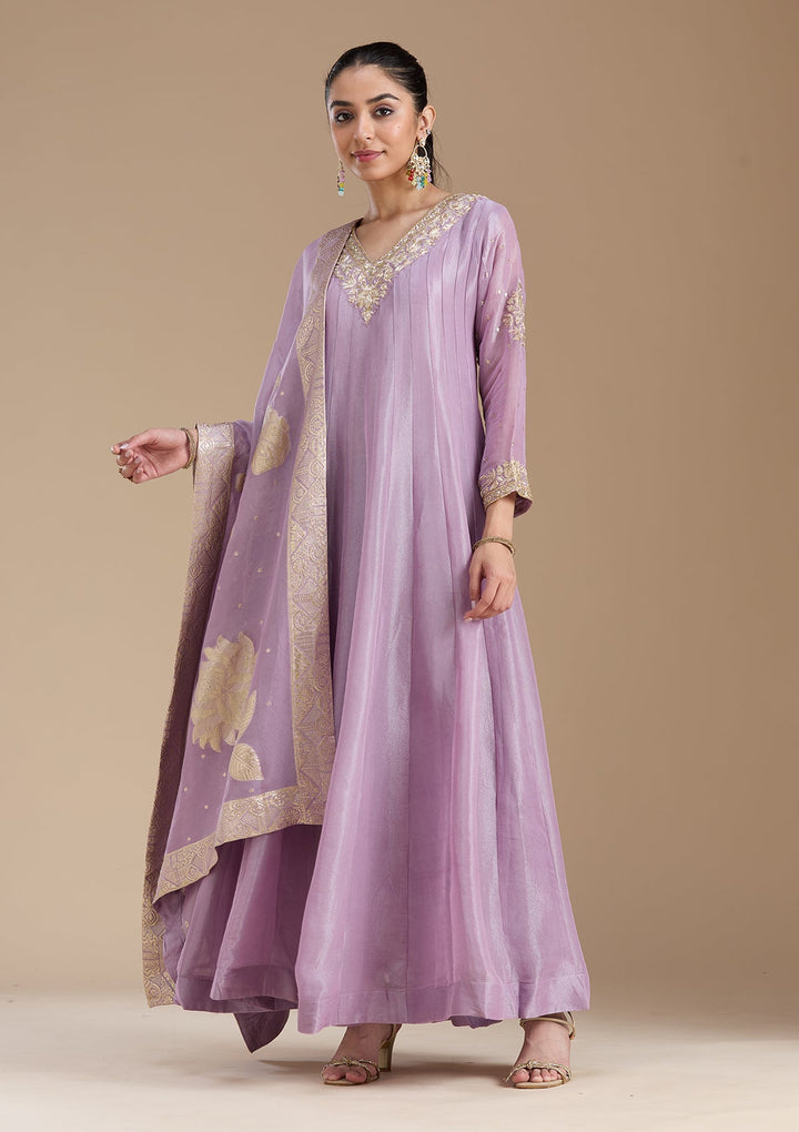 Lavender Zariwork Tissue Readymade Salwar Suit-koskii