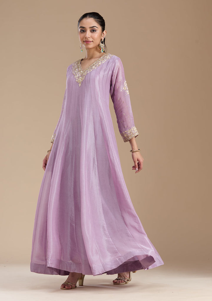 Lavender Zariwork Tissue Readymade Salwar Suit-koskii