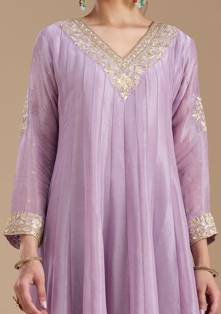 Lavender Zariwork Tissue Readymade Salwar Suit-koskii