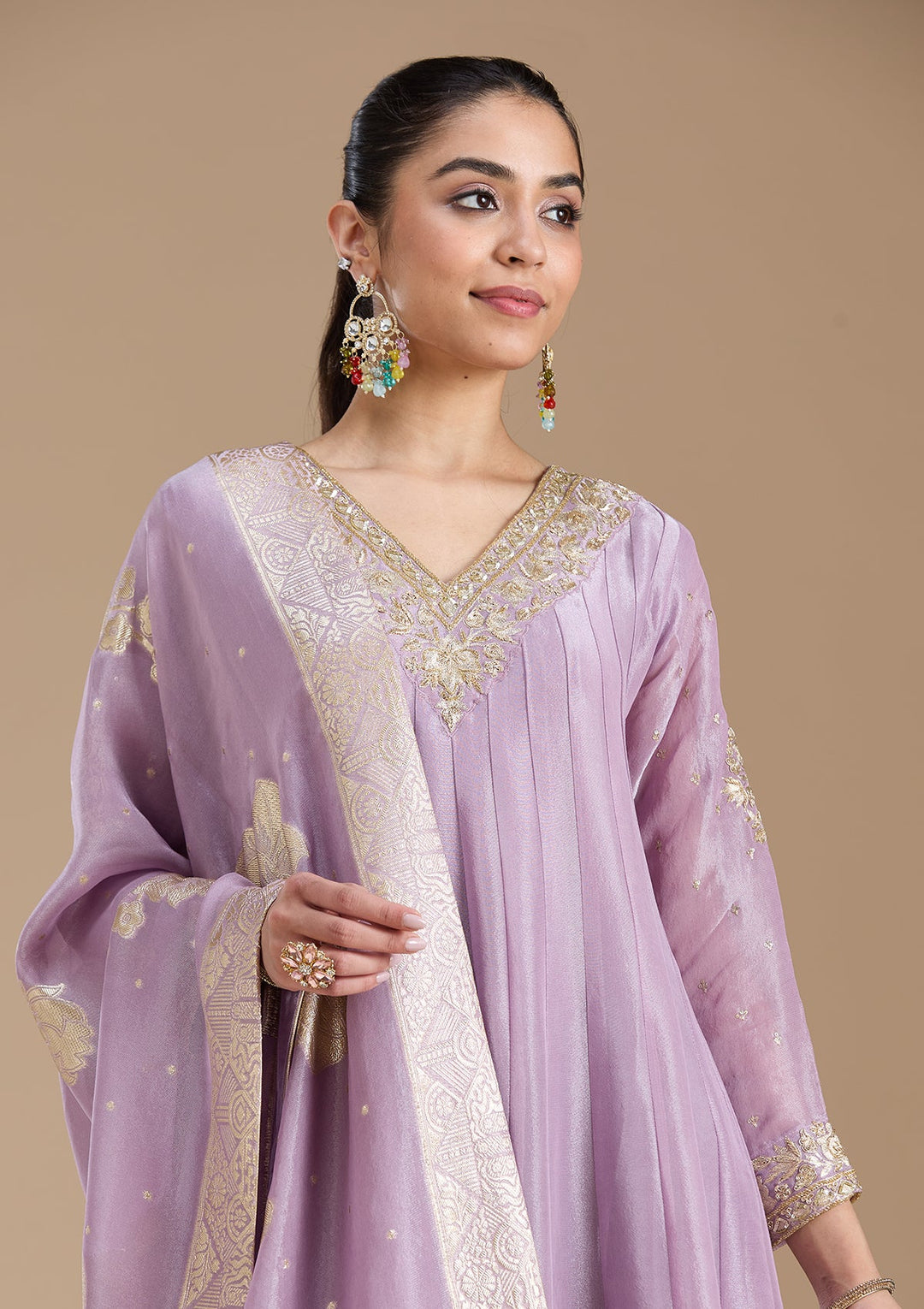 Lavender Zariwork Tissue Readymade Salwar Suit-koskii