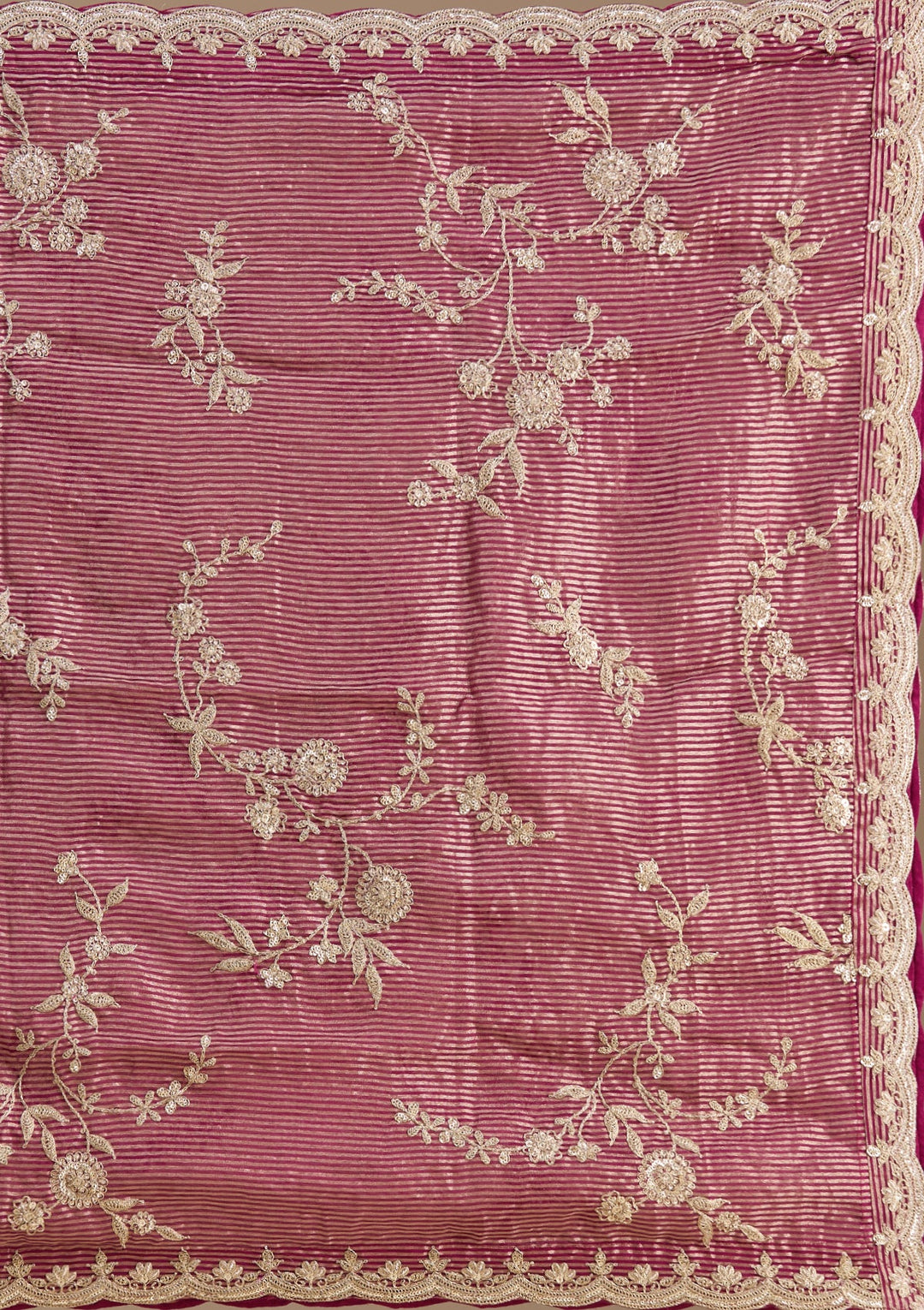 Onion Pink Zariwork Tissue Readymade Salwar Suit-koskii