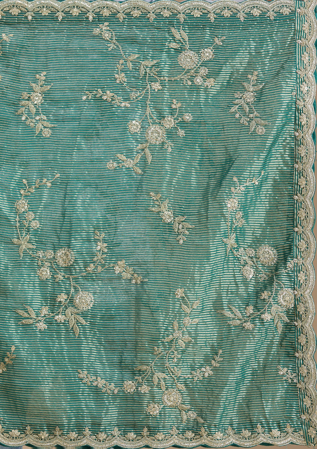 Sea Green Zariwork Tissue Readymade Salwar Suit-koskii