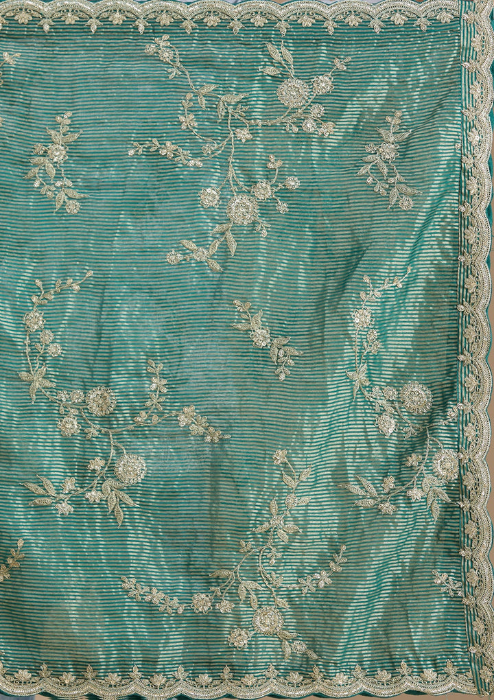 Sea Green Zariwork Tissue Readymade Salwar Suit-koskii