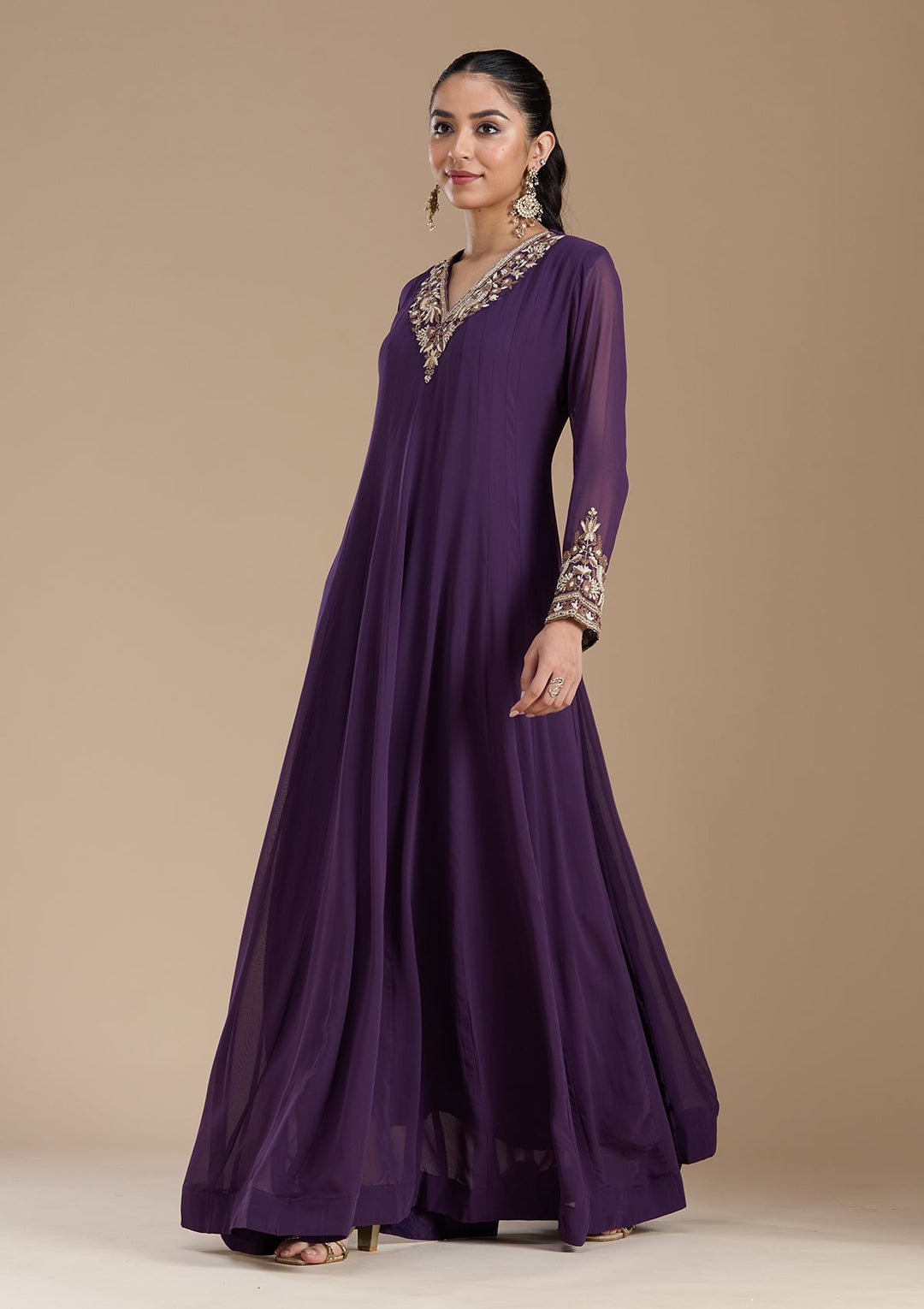 Purple Cutdana Georgette Readymade Salwar Suit-koskii