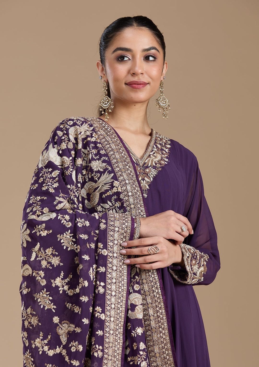 Purple Cutdana Georgette Readymade Salwar Suit-koskii