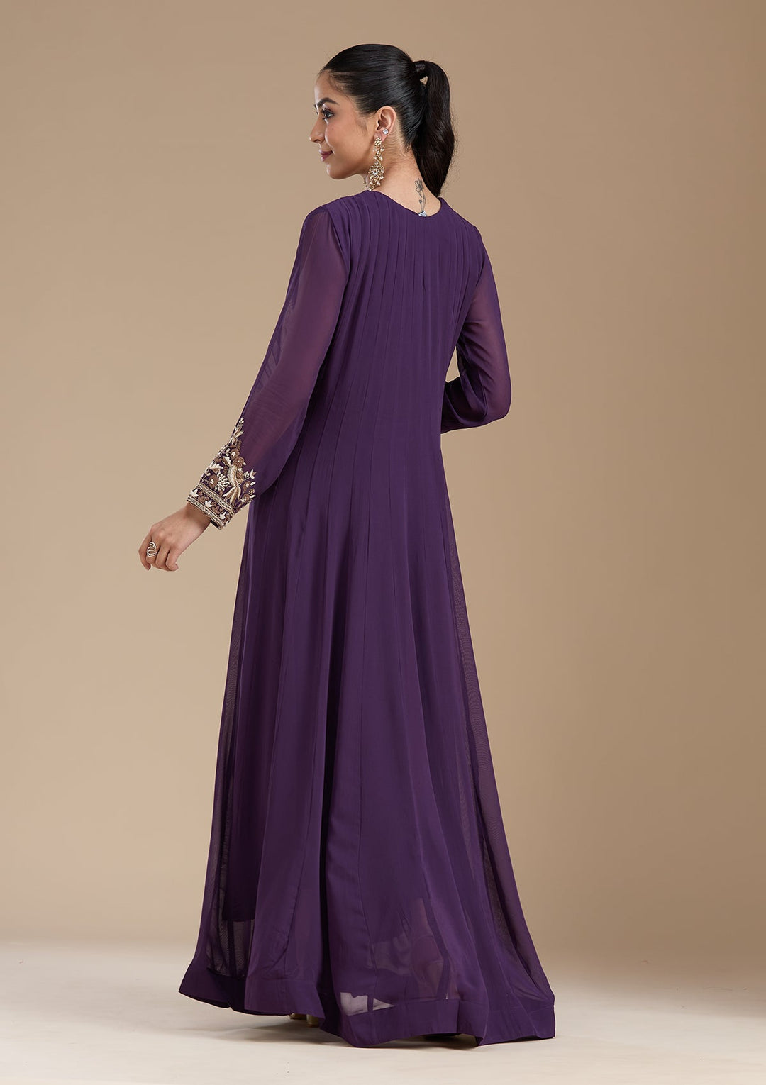 Purple Cutdana Georgette Readymade Salwar Suit-koskii