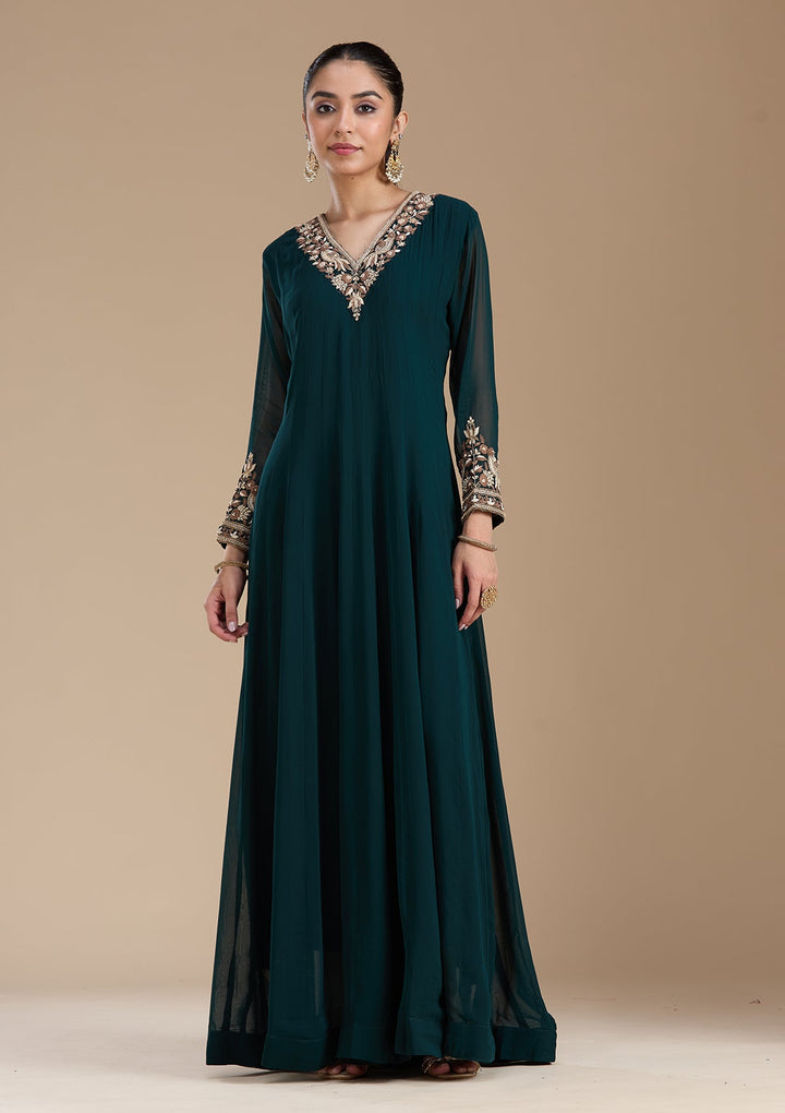 Teal Green Cutdana Georgette Readymade Salwar Suit-koskii