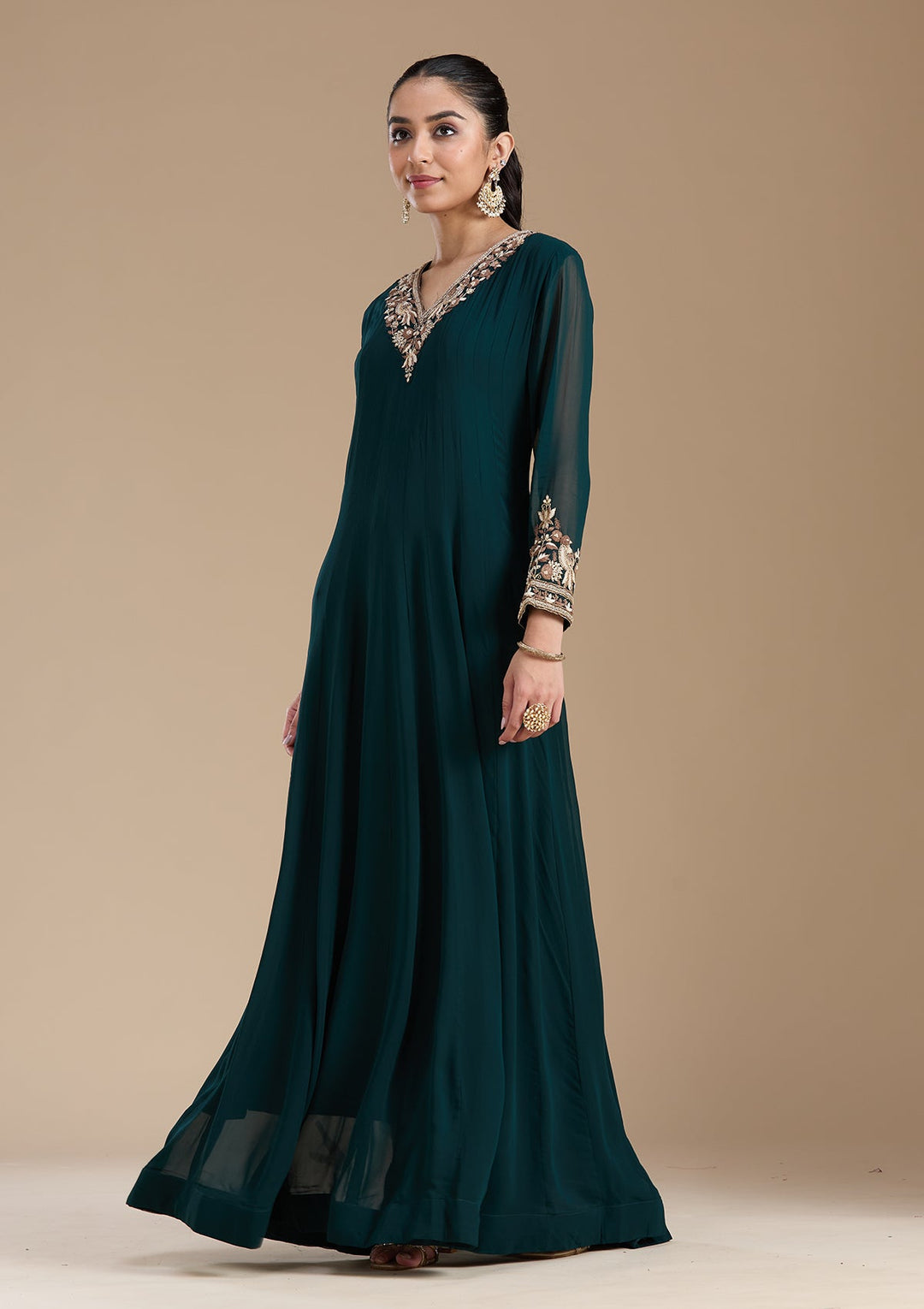 Teal Green Cutdana Georgette Readymade Salwar Suit-koskii