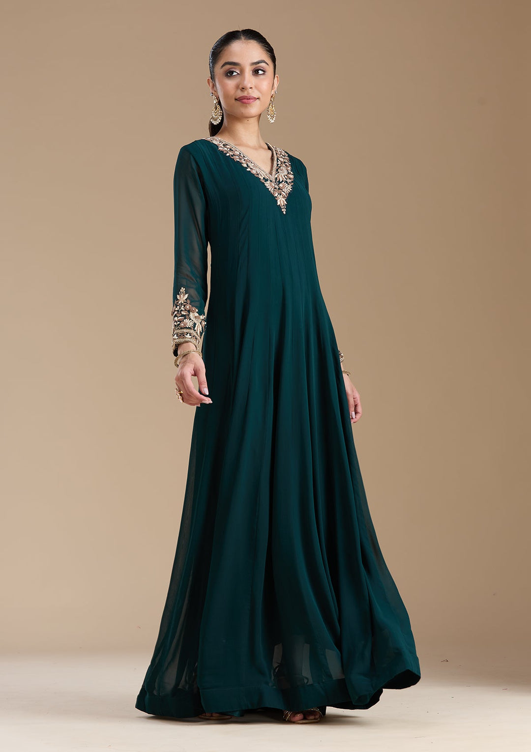 Teal Green Cutdana Georgette Readymade Salwar Suit-koskii