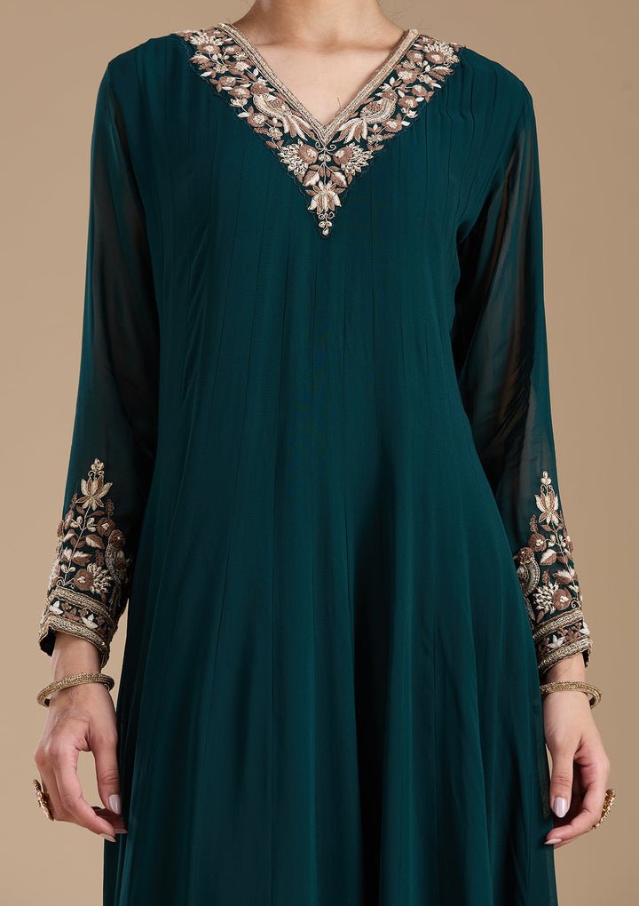 Teal Green Cutdana Georgette Readymade Salwar Suit-koskii