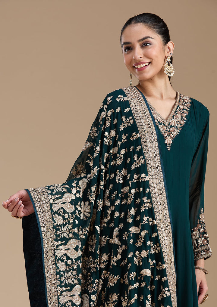 Teal Green Cutdana Georgette Readymade Salwar Suit-koskii