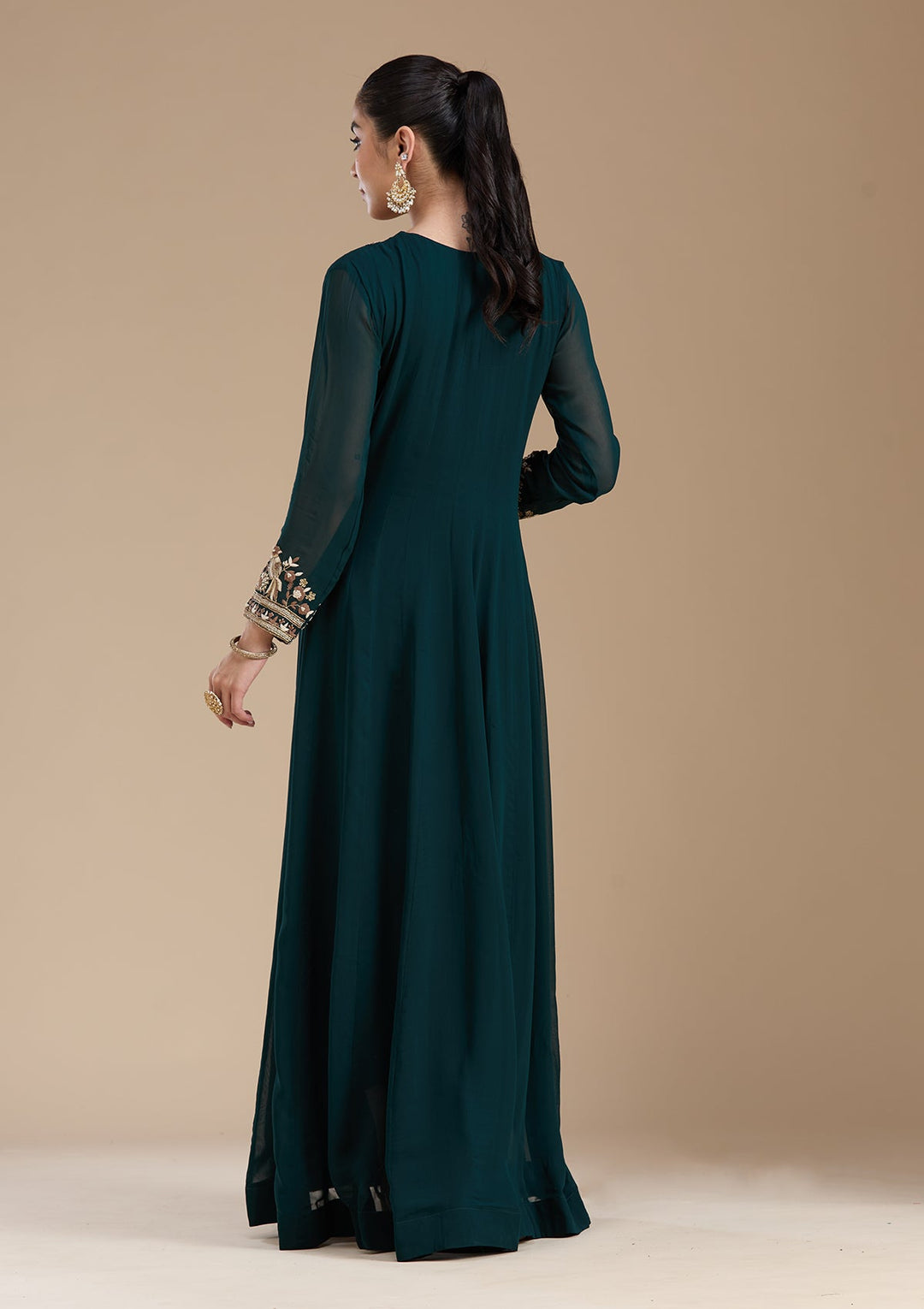 Teal Green Cutdana Georgette Readymade Salwar Suit-koskii