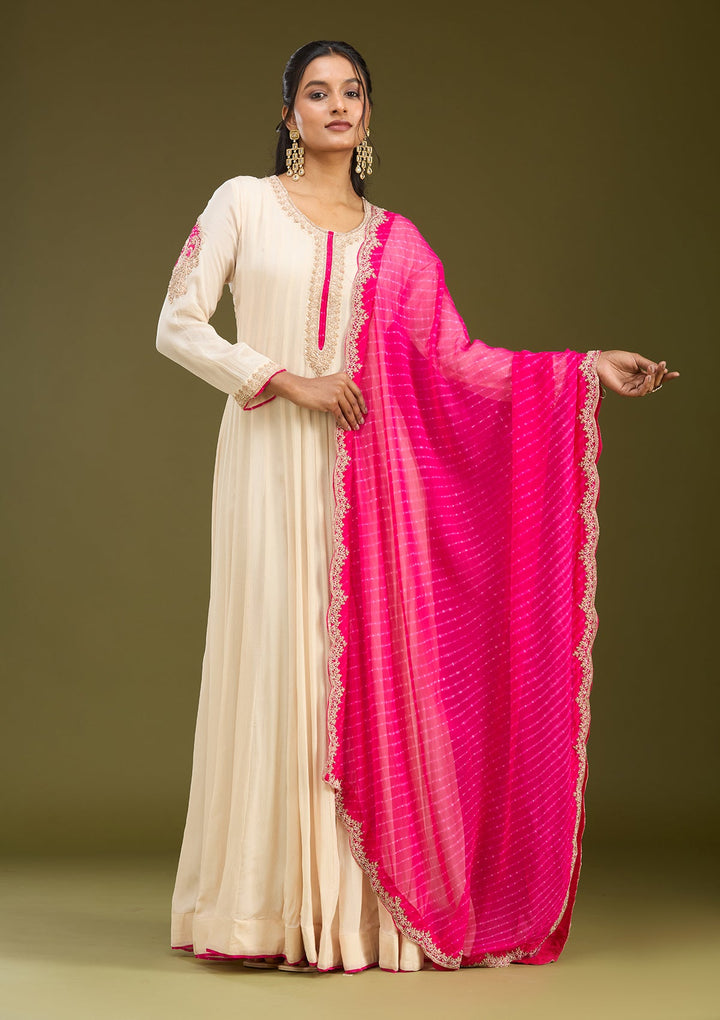 Off White Zariwork (Gold) Chanderi Readymade Salwar Suit