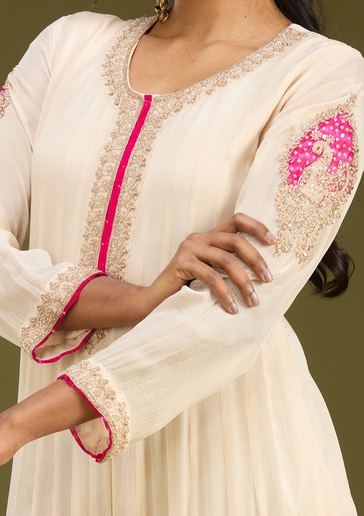 Off White Zariwork (Gold) Chanderi Readymade Salwar Suit