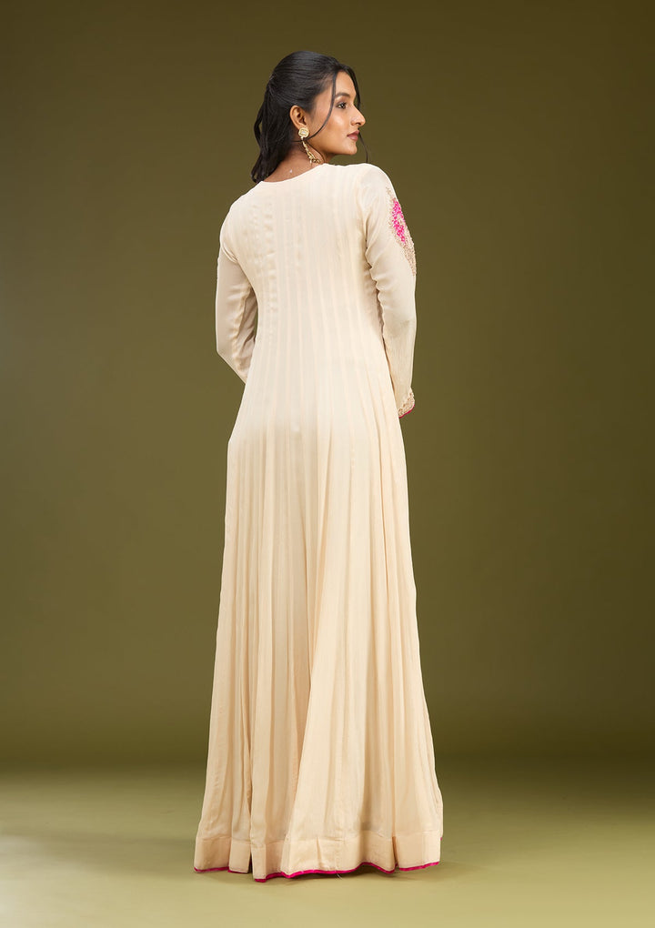 Off White Zariwork (Gold) Chanderi Readymade Salwar Suit