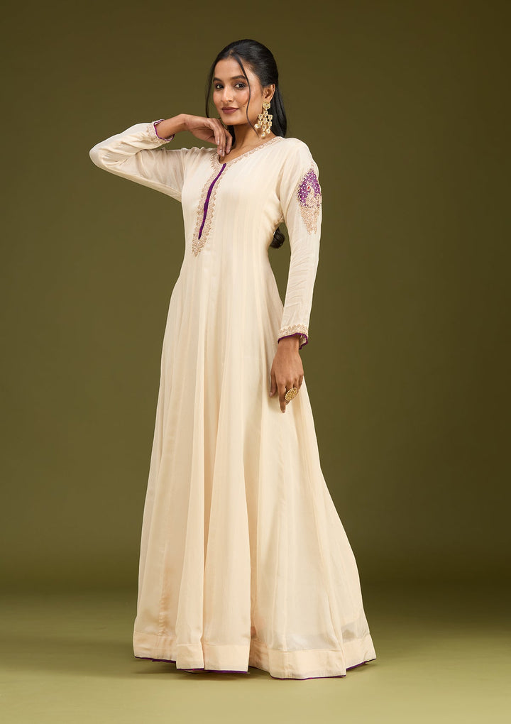 Off White Zariwork (Gold) Chanderi Readymade Salwar Suit