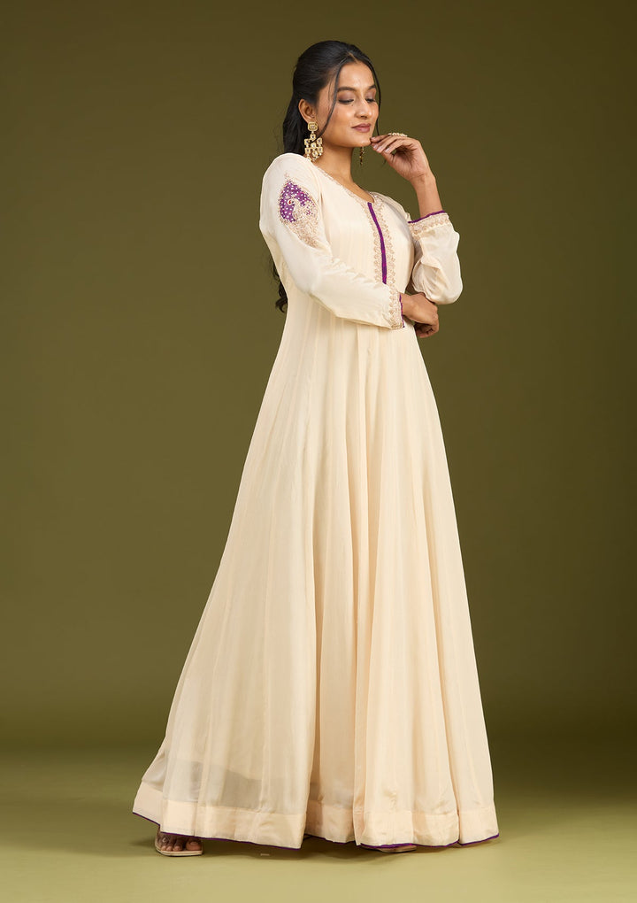 Off White Zariwork (Gold) Chanderi Readymade Salwar Suit