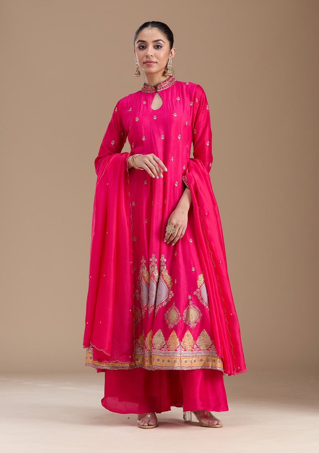 Rani Pink No Work (Plain) Satin Readymade Salwar Suit