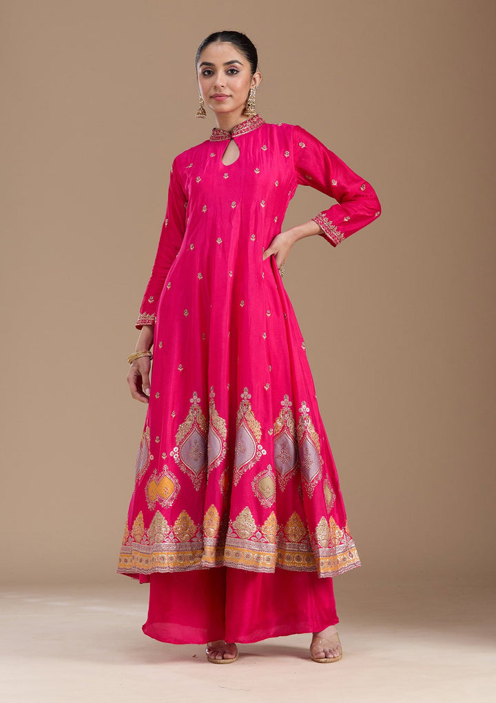 Brown Zariwork (Gold) Soft Raw Silk Readymade Salwar Suit