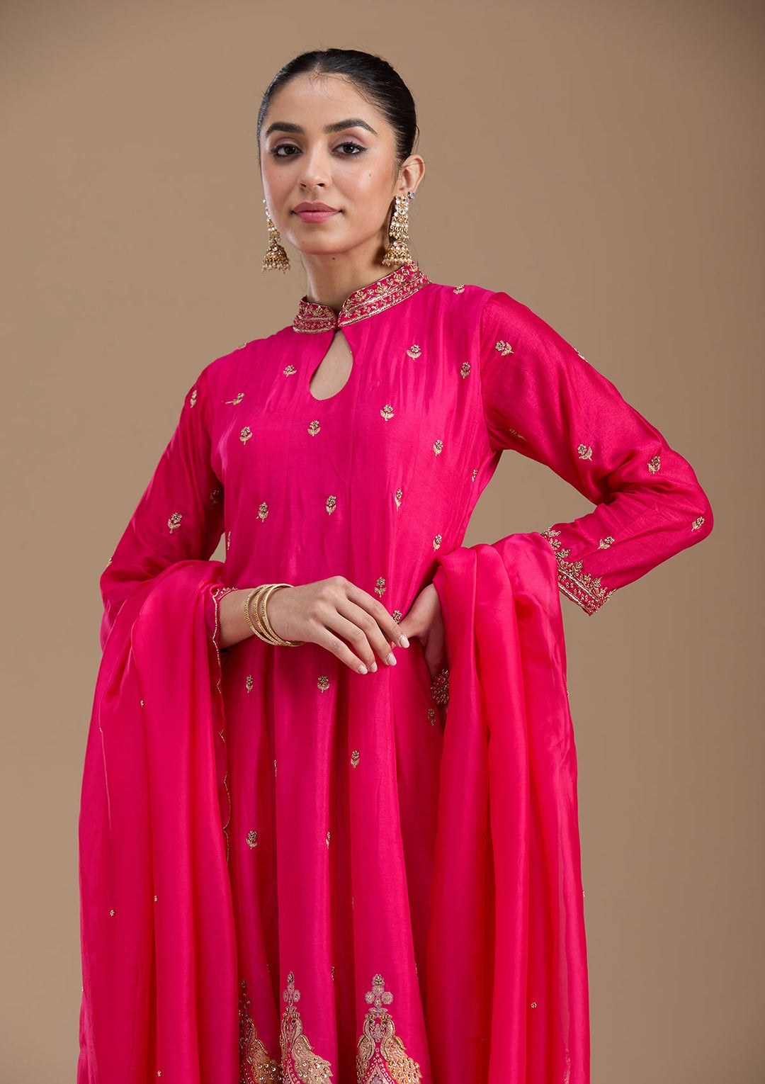 Rani Pink No Work (Plain) Satin Readymade Salwar Suit