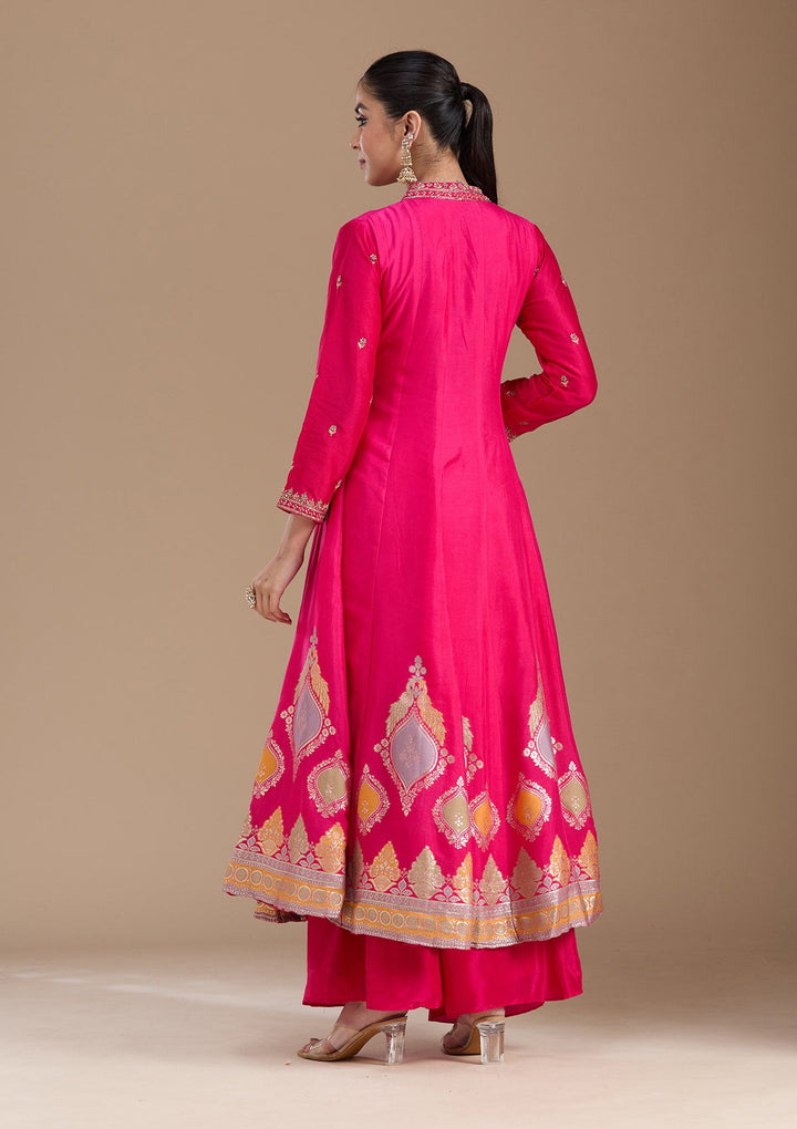 Brown Zariwork (Gold) Soft Raw Silk Readymade Salwar Suit