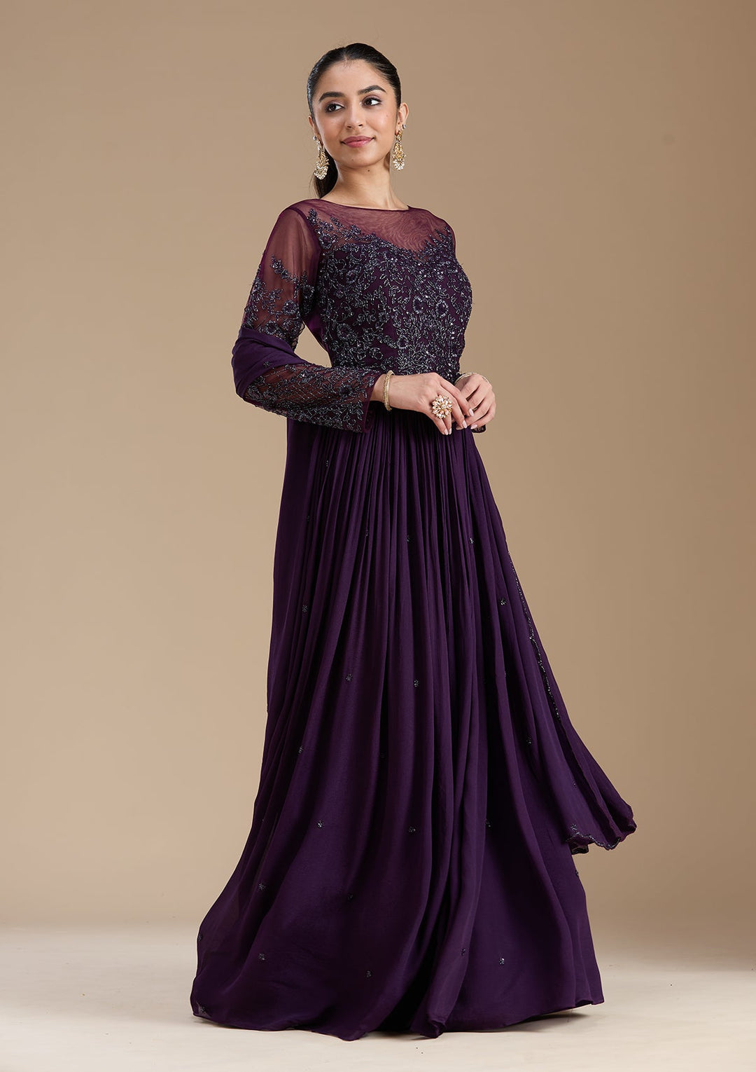 Purple Cutdana Satin Readymade Salwar Suit-koskii