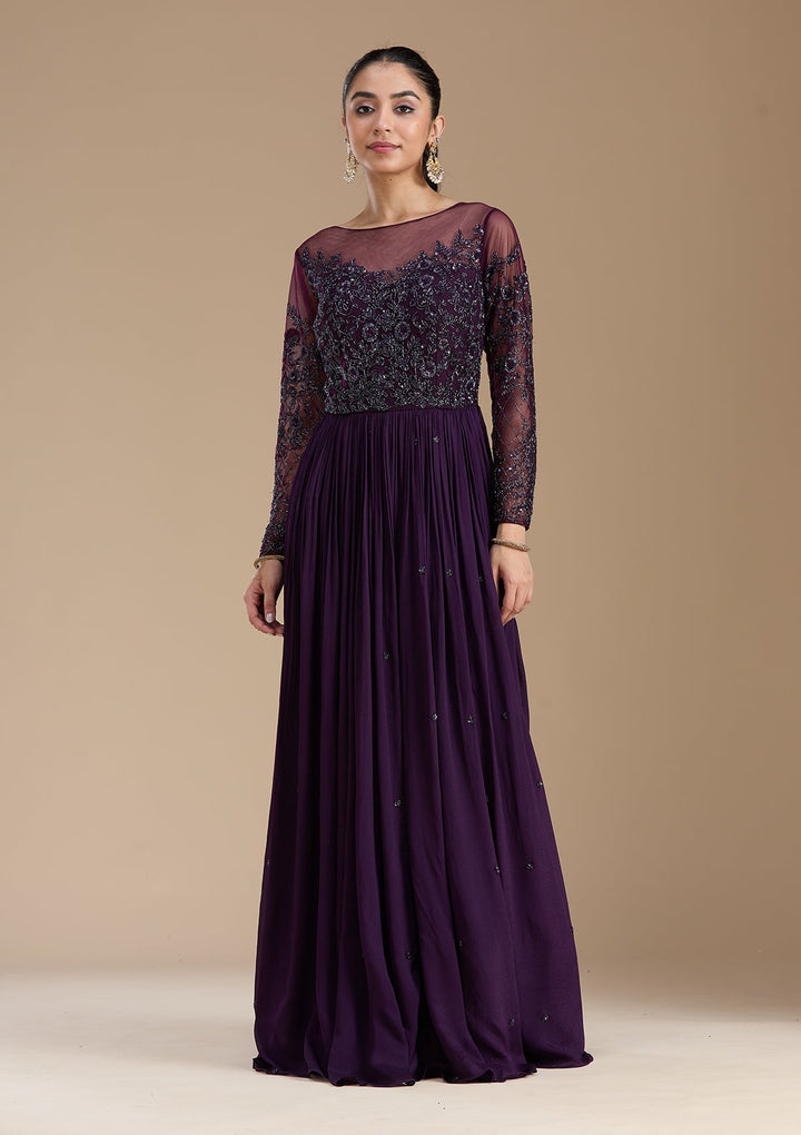 Purple Cutdana Satin Readymade Salwar Suit-koskii