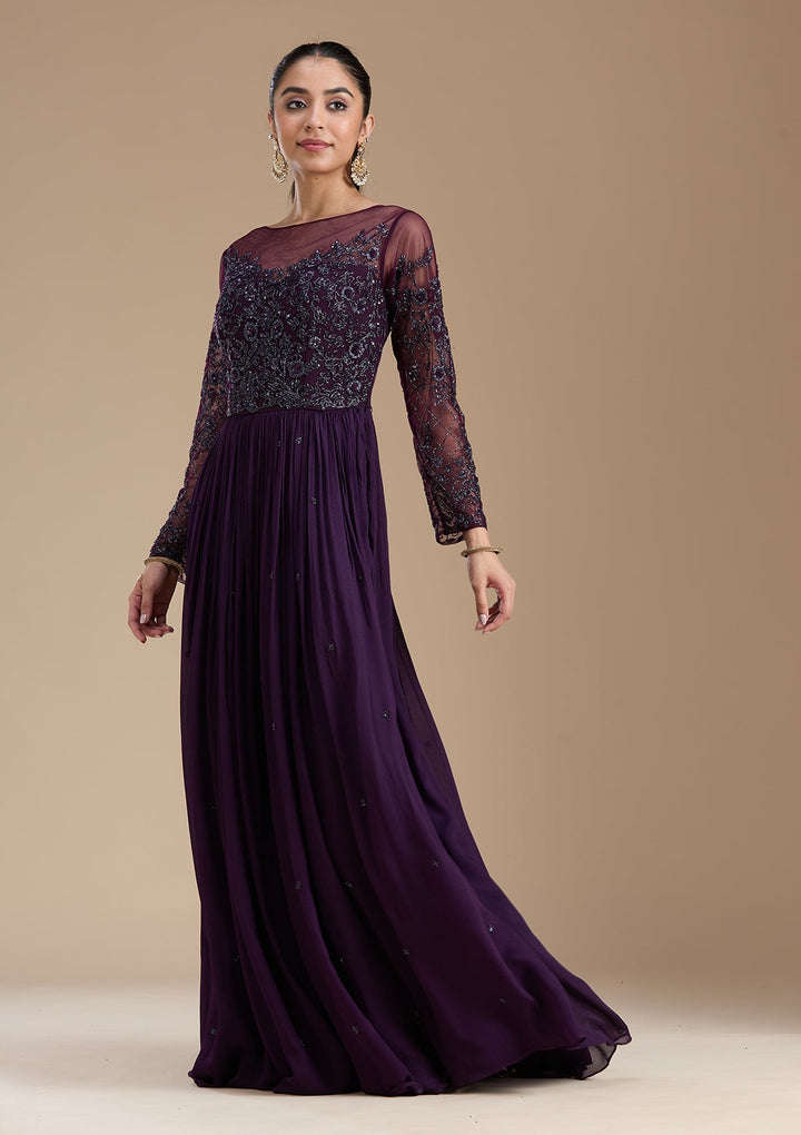 Purple Cutdana Satin Readymade Salwar Suit-koskii