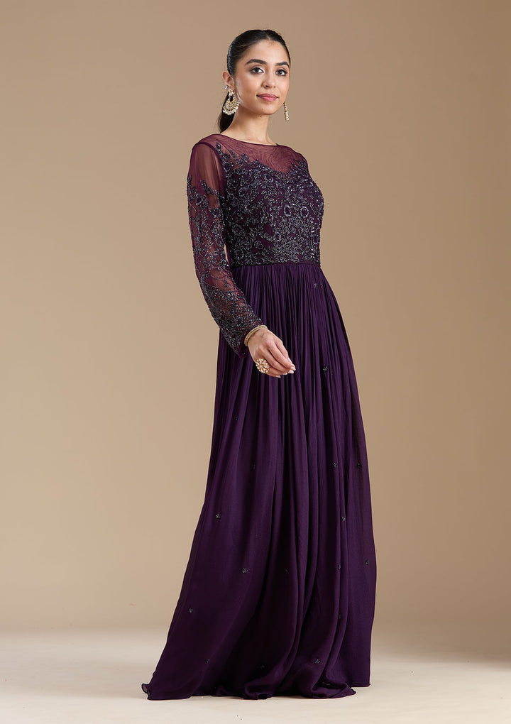 Purple Cutdana Satin Readymade Salwar Suit-koskii