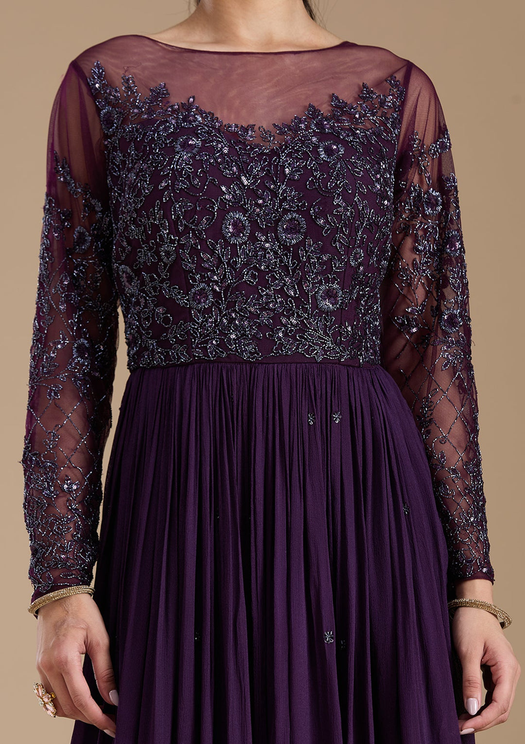 Purple Cutdana Satin Readymade Salwar Suit-koskii