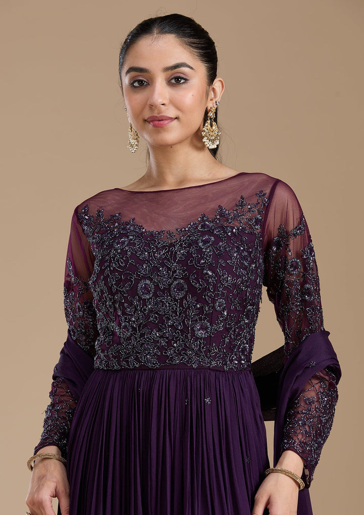 Purple Cutdana Satin Readymade Salwar Suit-koskii