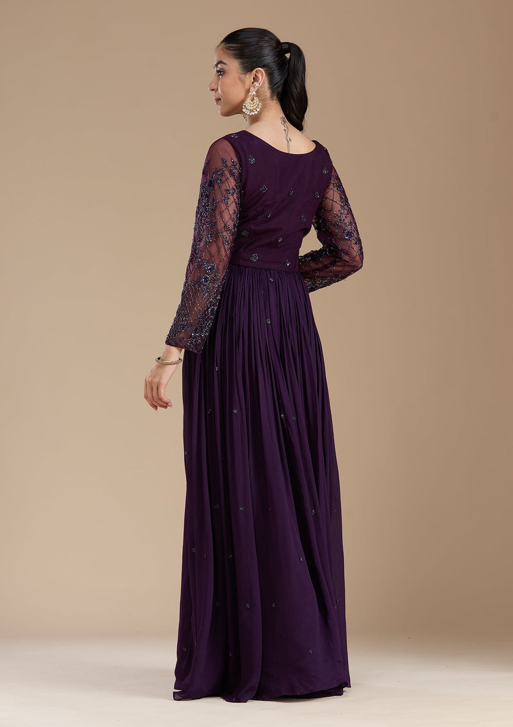 Purple Cutdana Satin Readymade Salwar Suit-koskii