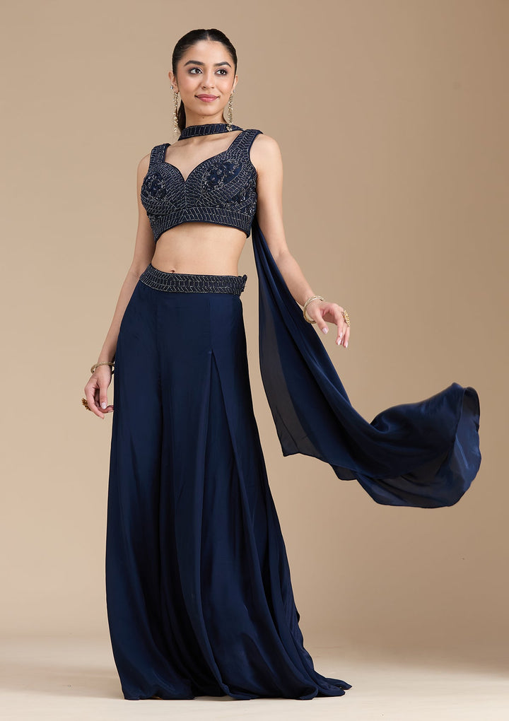 Navy Blue Cutdana Soft Raw Silk Readymade Salwar Suit-koskii