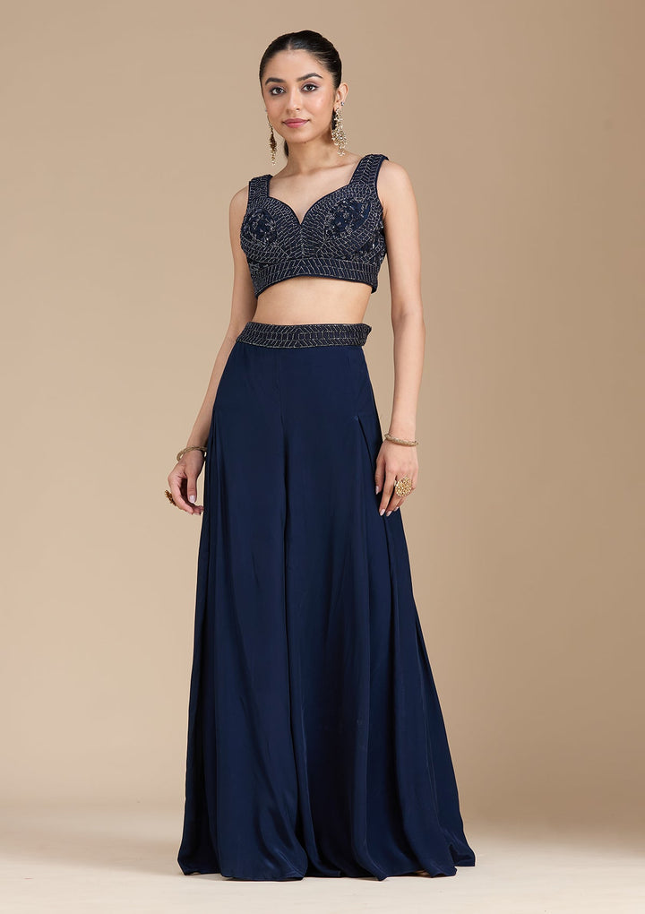 Navy Blue Cutdana Soft Raw Silk Readymade Salwar Suit-koskii