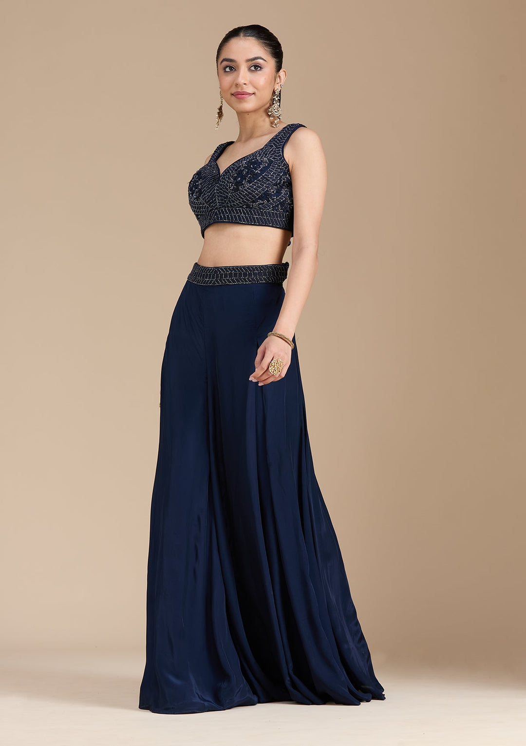 Navy Blue Cutdana Soft Raw Silk Readymade Salwar Suit-koskii