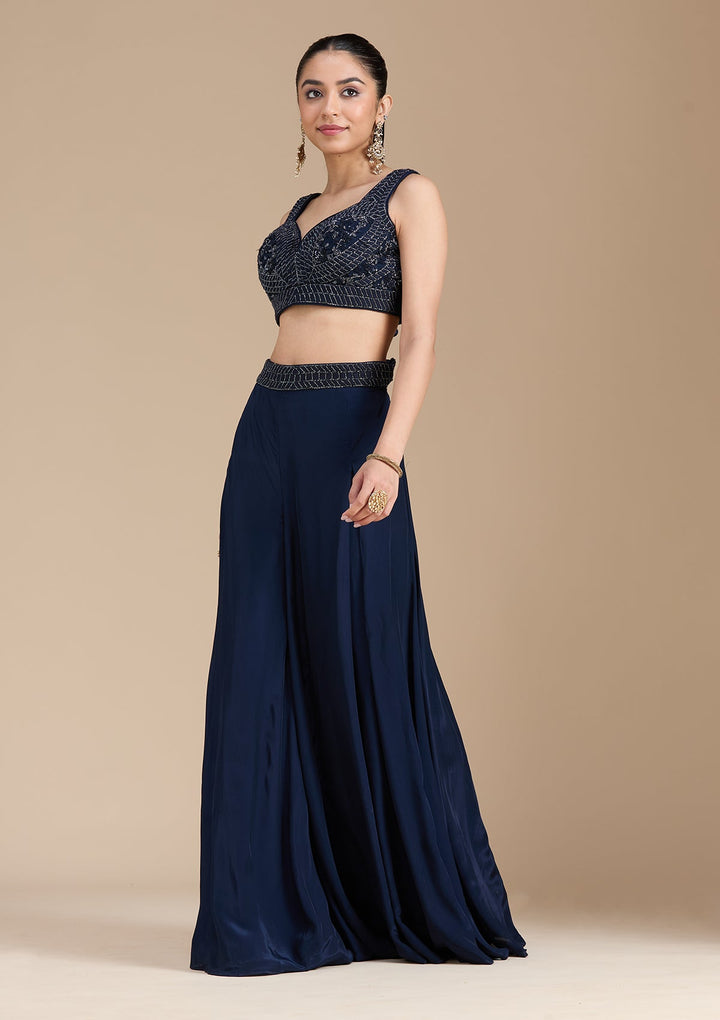 Navy Blue Cutdana Soft Raw Silk Readymade Salwar Suit-koskii