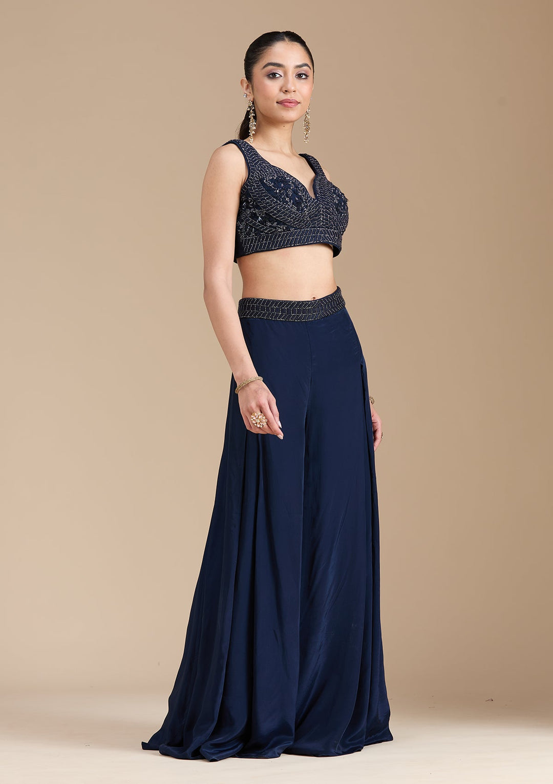 Navy Blue Cutdana Soft Raw Silk Readymade Salwar Suit-koskii