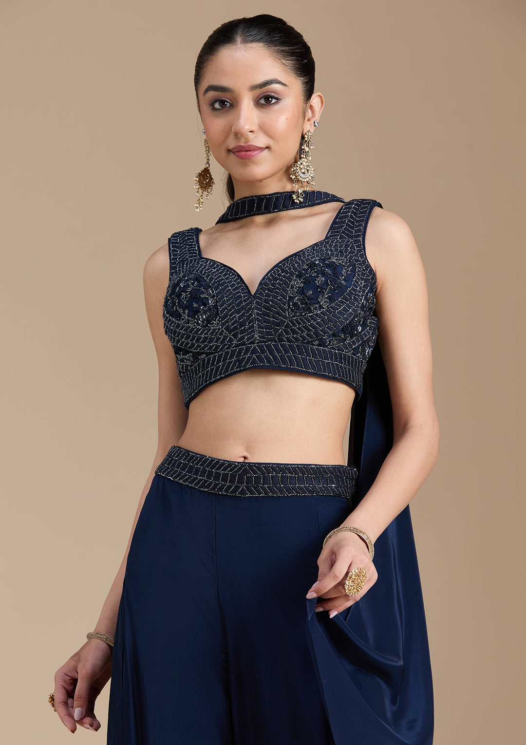 Navy Blue Cutdana Soft Raw Silk Readymade Salwar Suit-koskii