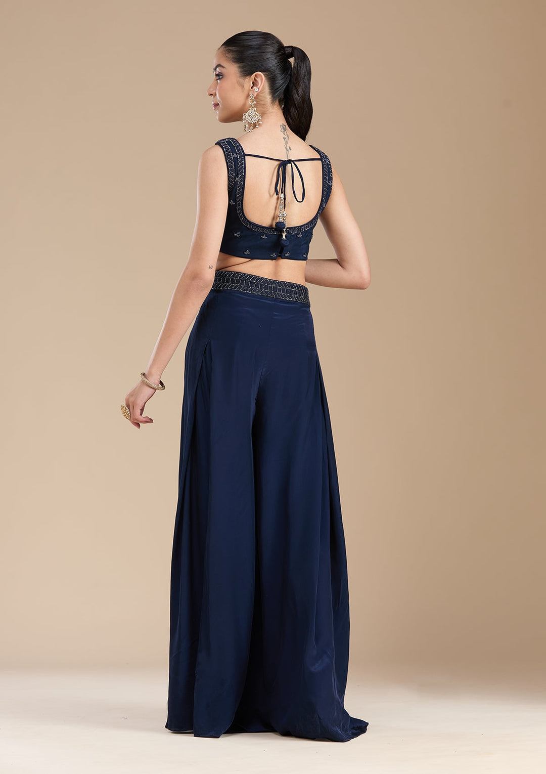 Navy Blue Cutdana Soft Raw Silk Readymade Salwar Suit-koskii