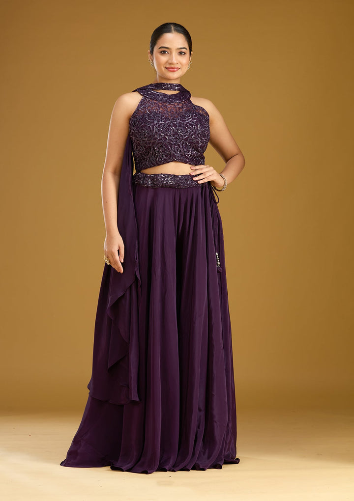 Purple Cutdana Georgette Readymade Salwar Suit