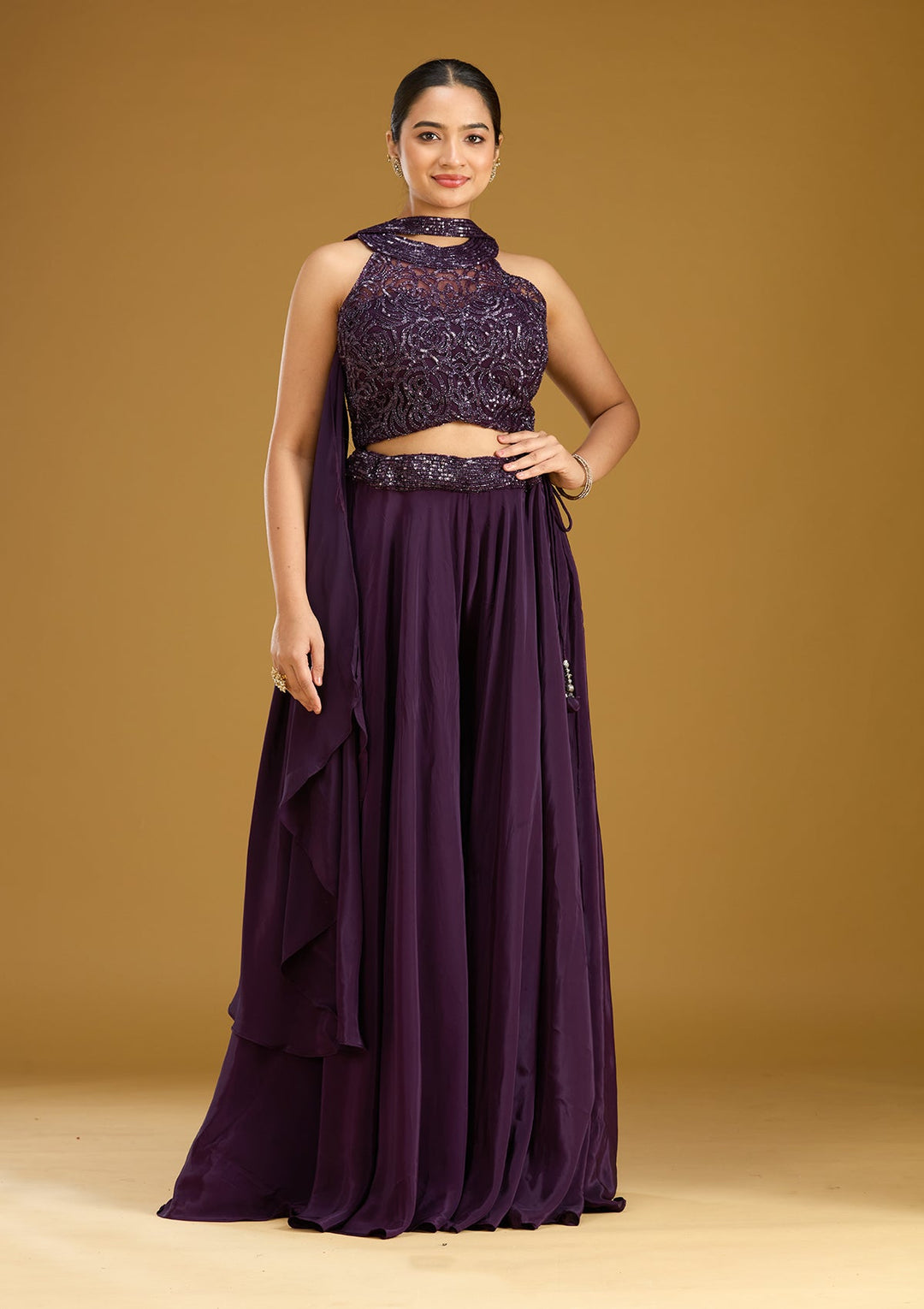 Purple Cutdana Georgette Readymade Salwar Suit