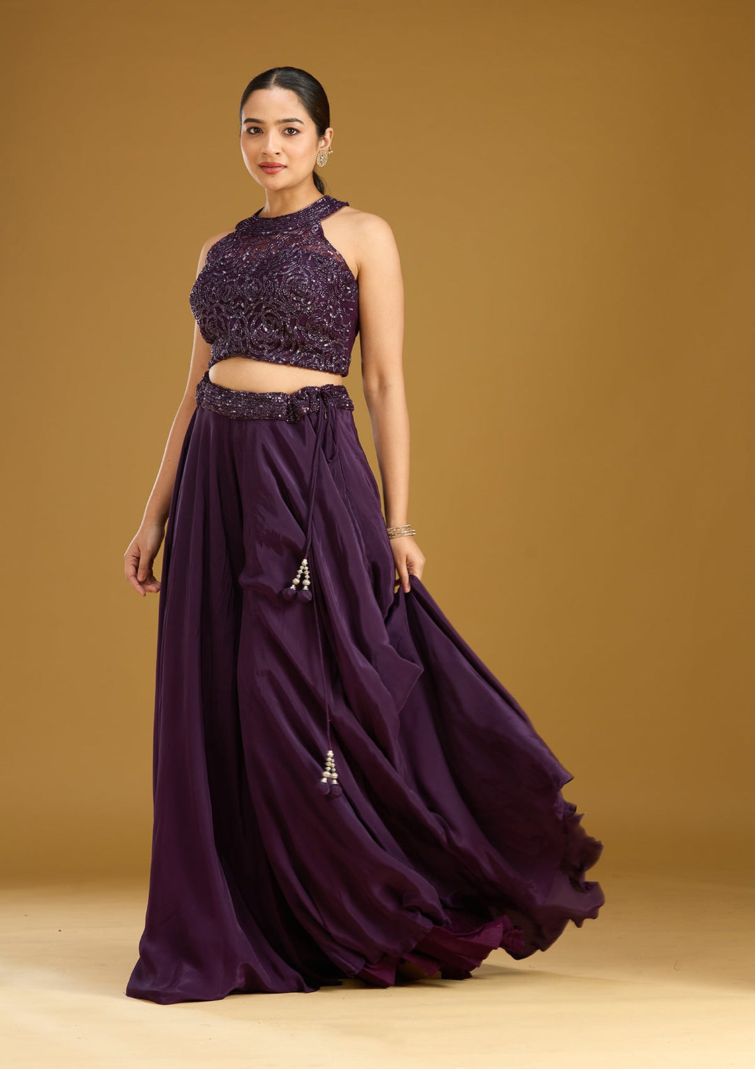 Purple Cutdana Georgette Readymade Salwar Suit