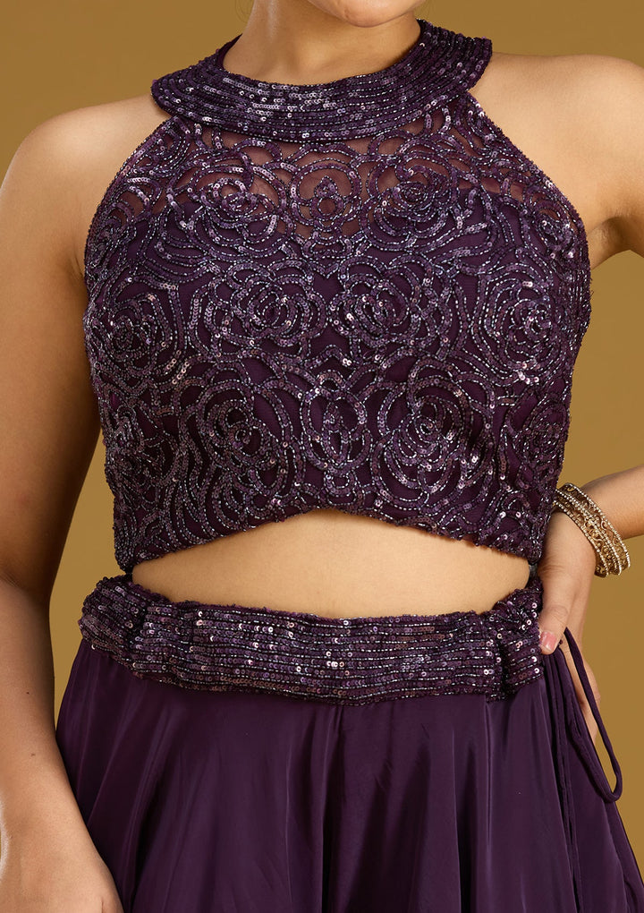 Purple Cutdana Georgette Readymade Salwar Suit