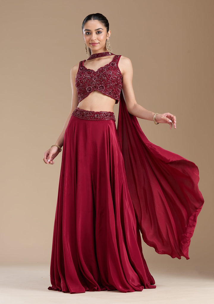 Maroon Cutdana Soft Raw Silk Readymade Salwar Suit-koskii